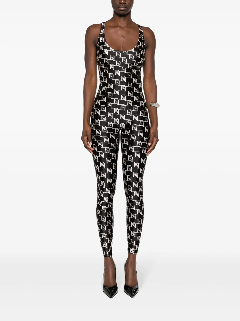 Elisabetta Franchi monogram-print jumpsuit - Zwart