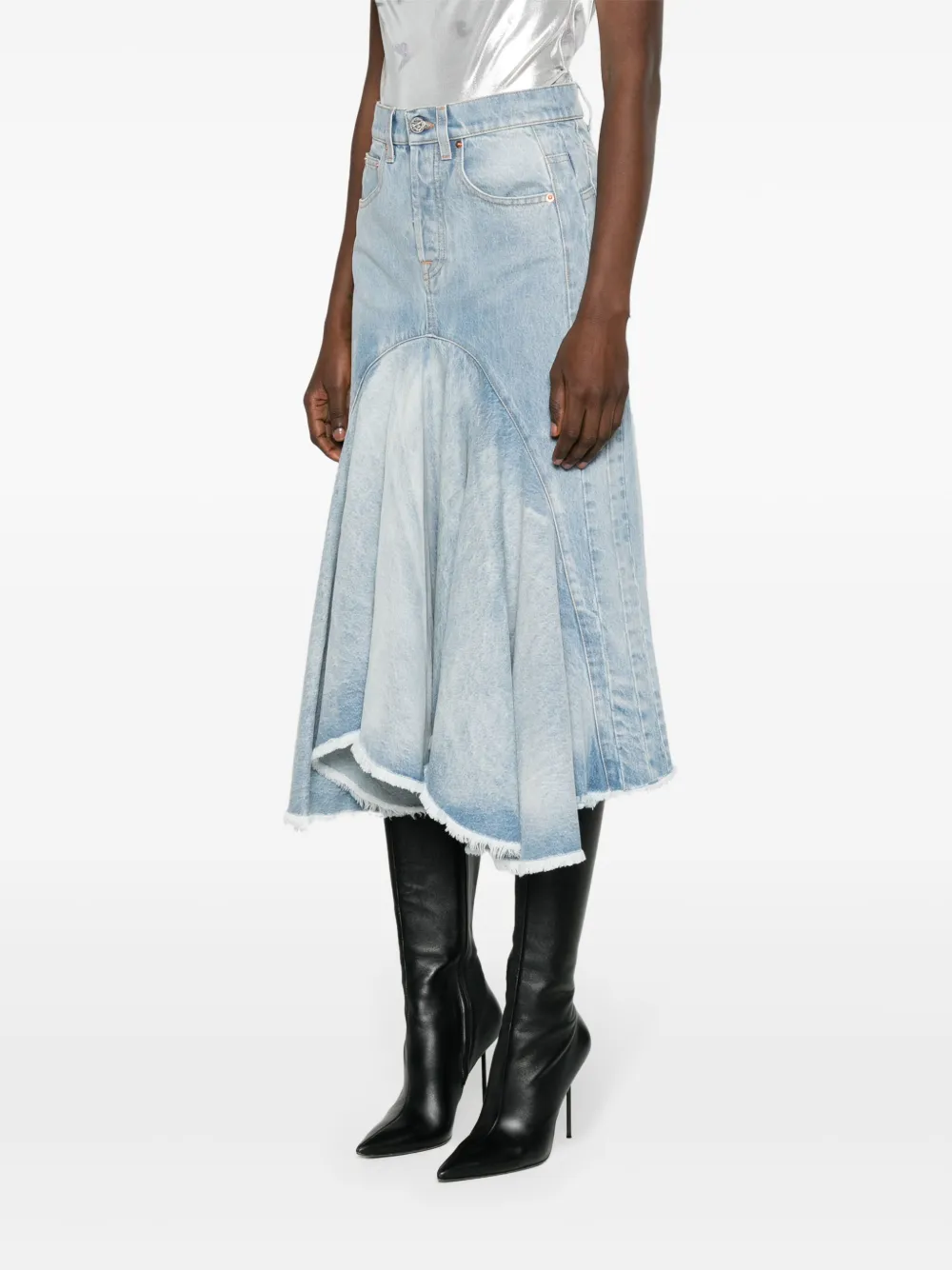 Shop Vetements Godet Denim Midi Skirt In Blau