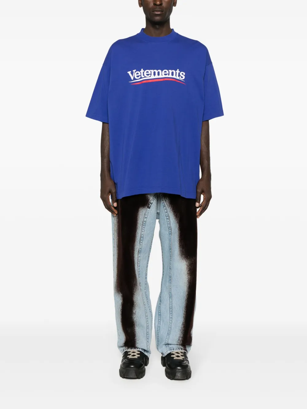 VETEMENTS Katoenen T-shirt met logoprint - Blauw