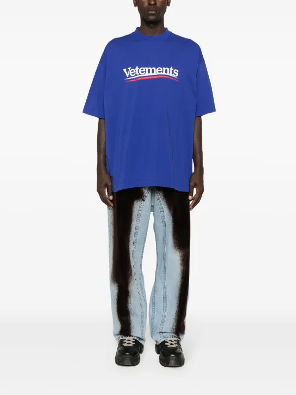 VETEMENTS logo-print Cotton T-shirt | Blue | FARFETCH JO