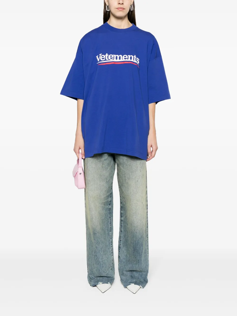 VETEMENTS Katoenen T-shirt met logoprint Blauw