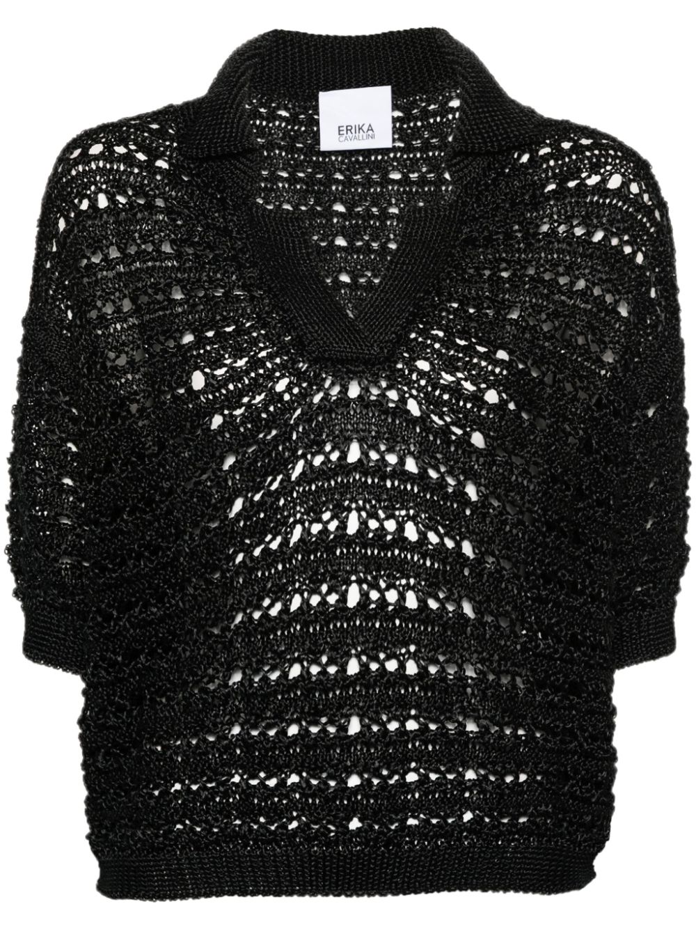 Shop Erika Cavallini Semi-sheer Polo Shirt In Black