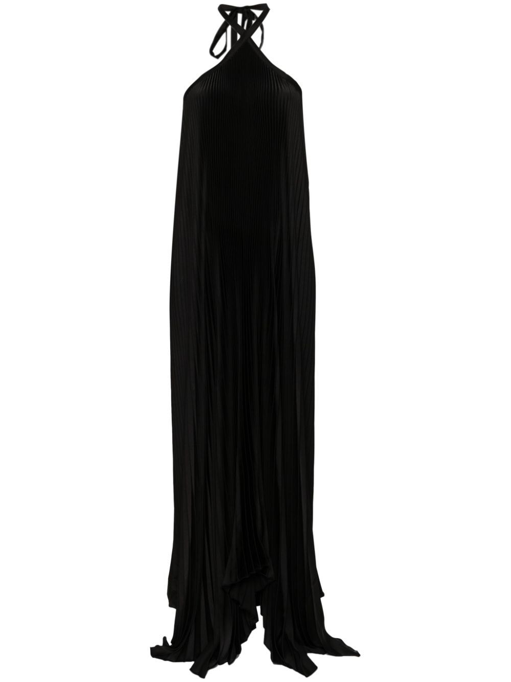 Shop L'idée Deesse Pleated Gown Dress In Black