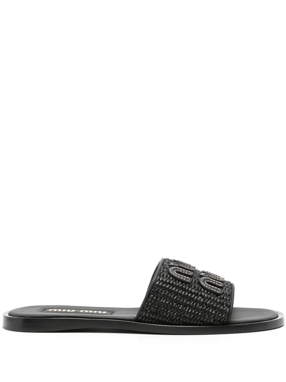 Miu Miu logo-patch raffia slides | Black | Image 1