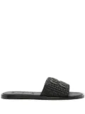 Miu Miu logo-patch raffia slides - Black