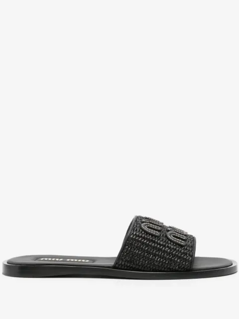 Miu Miu logo-patch woven slides