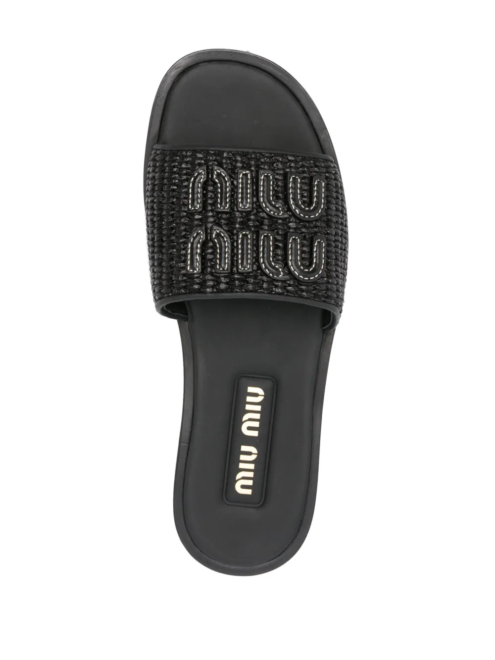 Miu logo-patch raffia slides Black