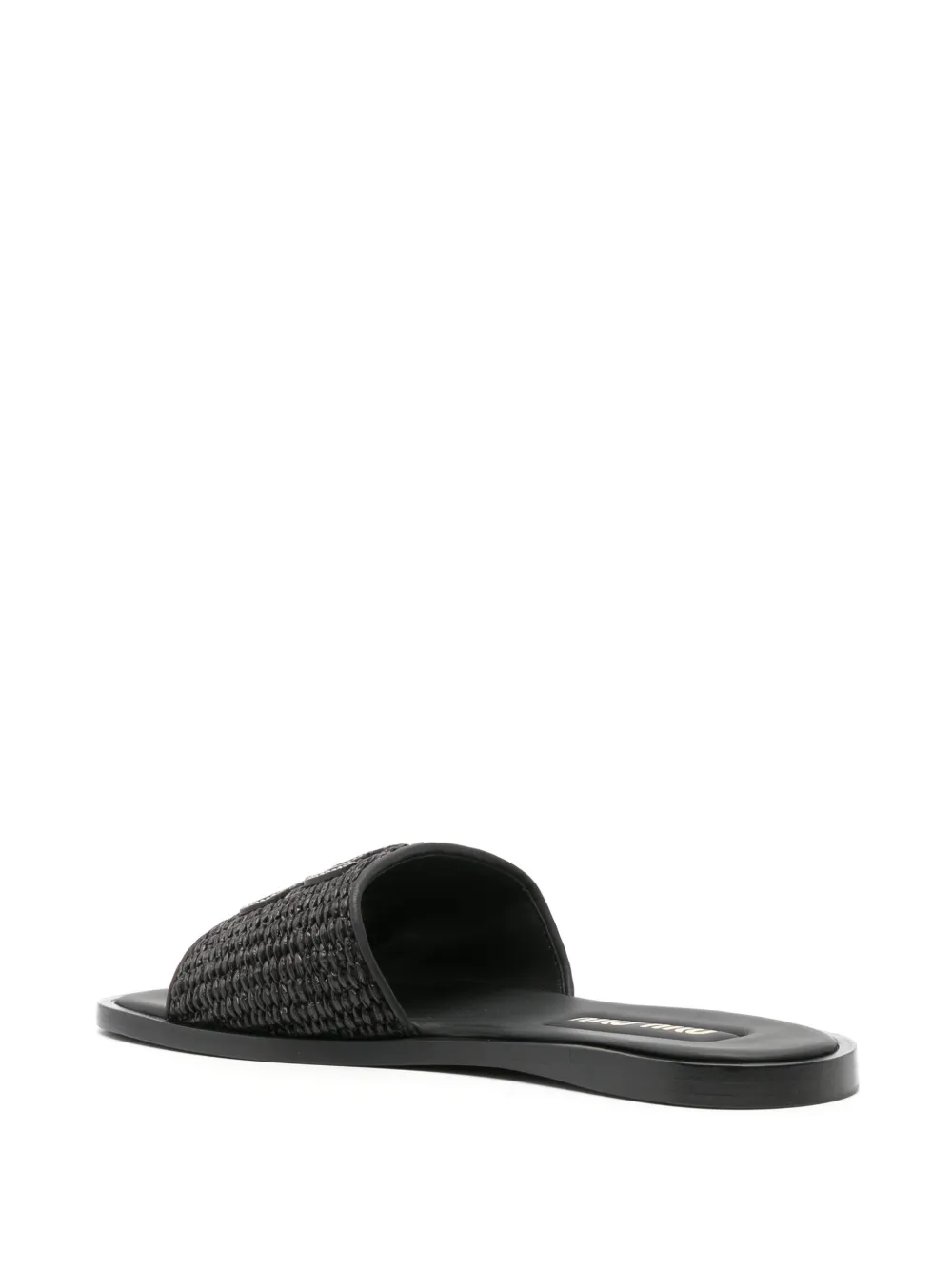 Miu logo-patch raffia slides Black