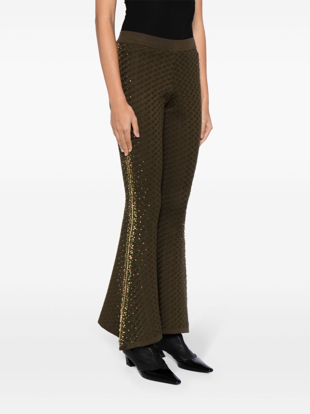 Shop Izaak Azanei Sequin-embellished Flared Trousers In 绿色