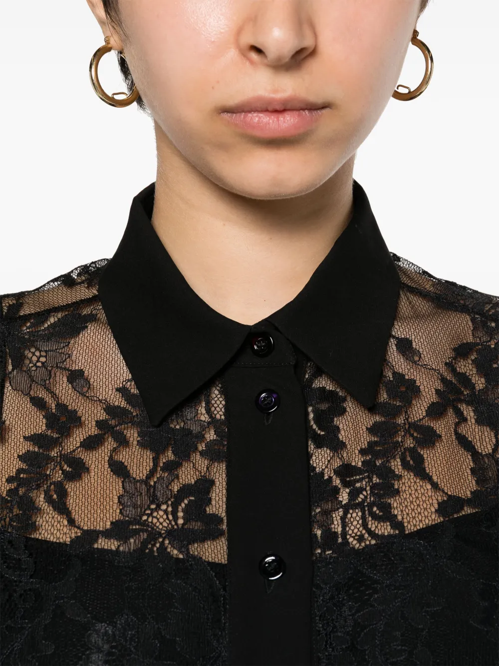 Shop Moschino Floral-lace Button-up Shirt In 4555 - Nero