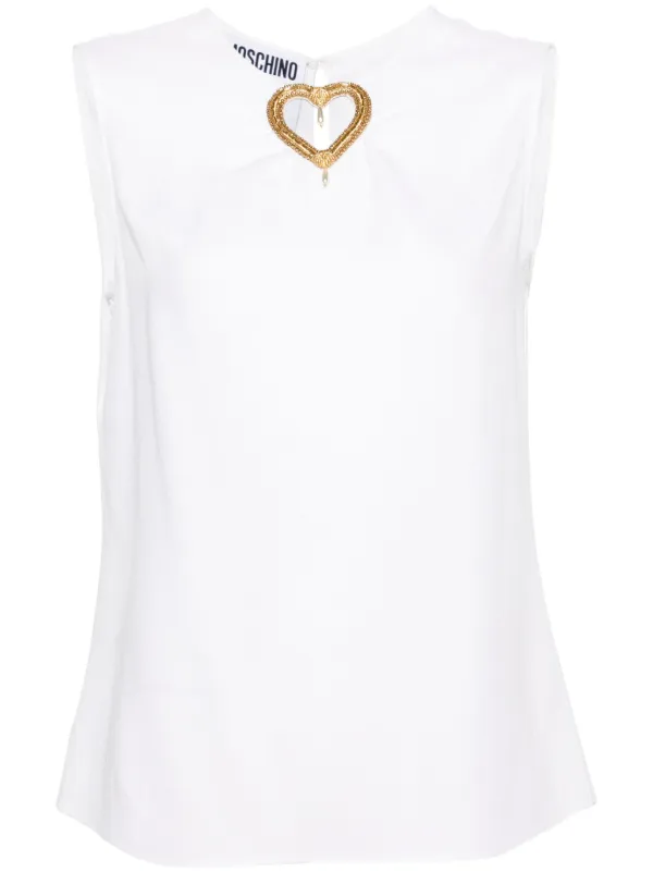 Moschino Heart Cut-out Sleeveless Blouse in Neutrals