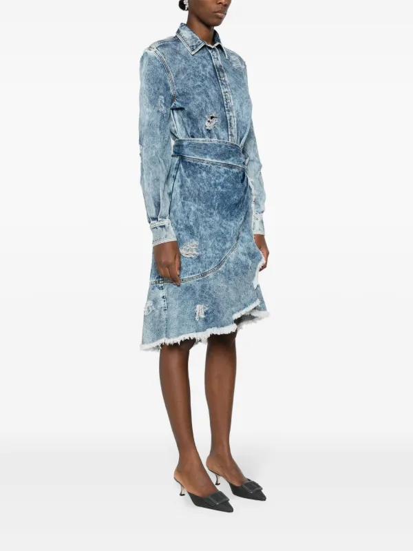 Moschino Wraparound distressed-denim Dress | Blue | FARFETCH JO