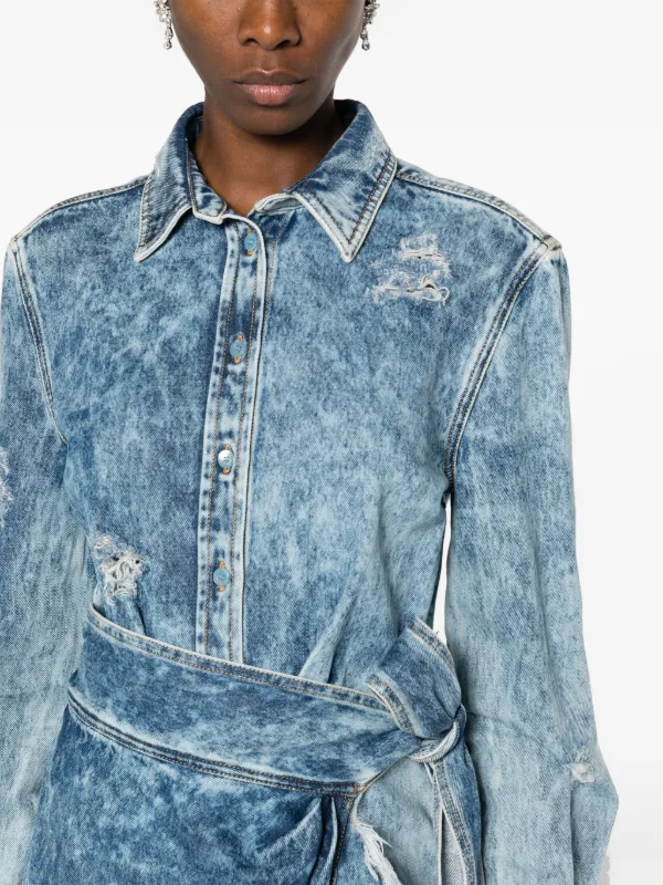 Moschino Wraparound distressed-denim Dress | Blue | FARFETCH JO