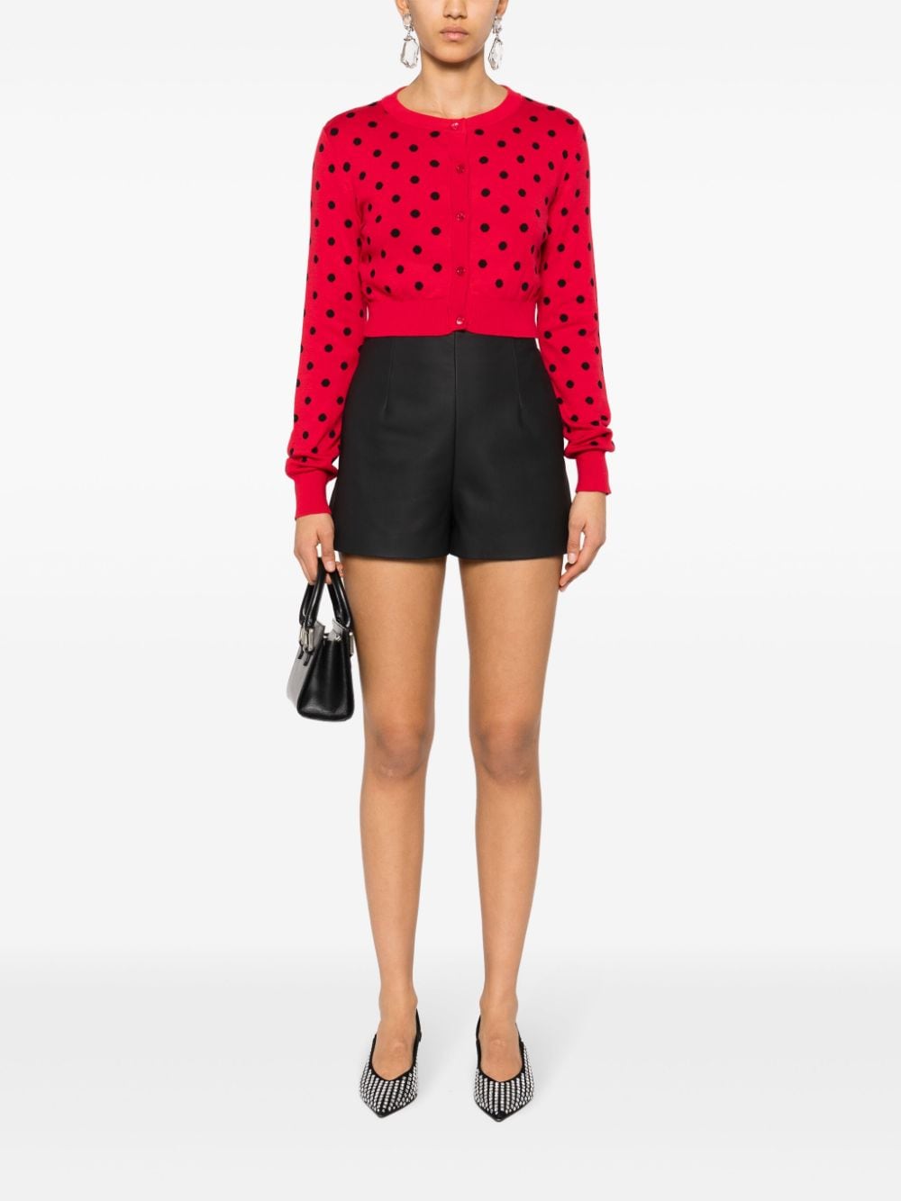 Shop Moschino Polka-dot Cotton Cardigan In Red