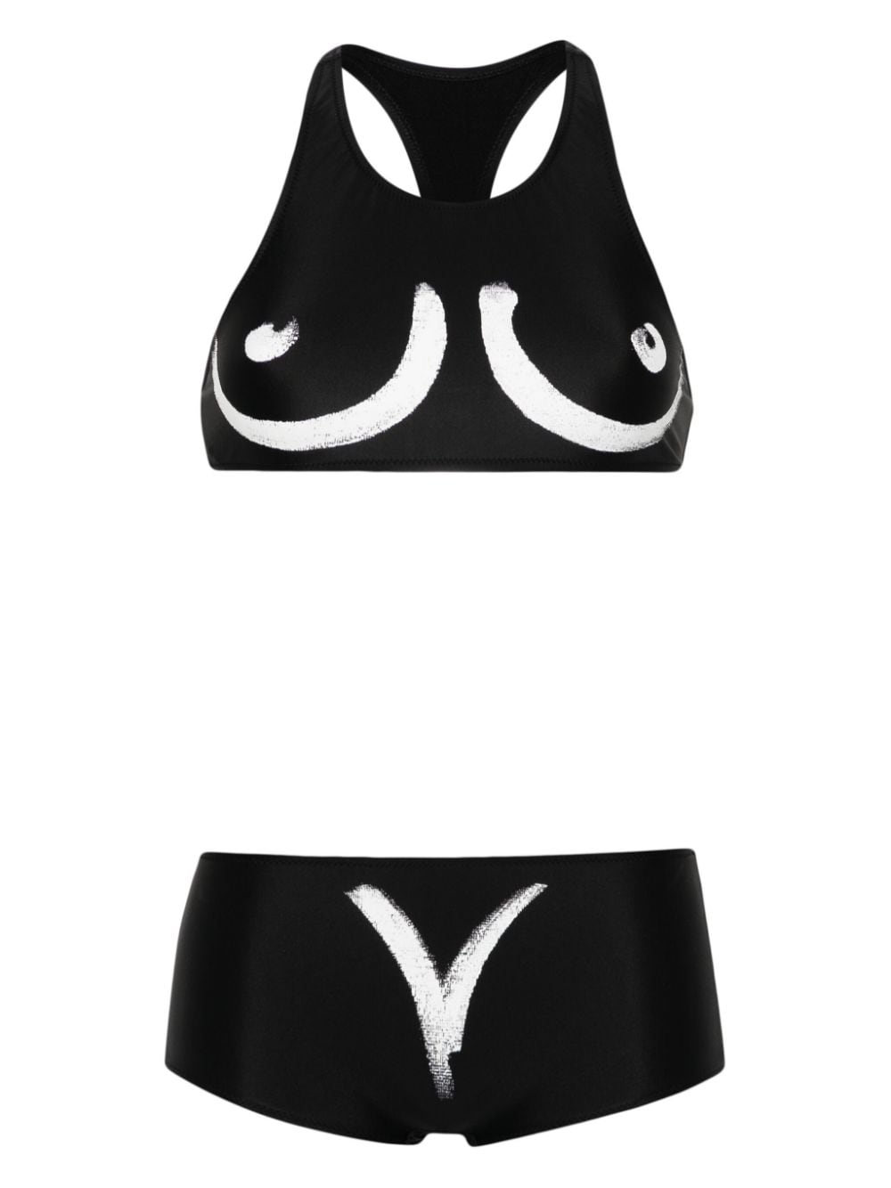 Shop Moschino Graphic-print Racerback Bikini In Black