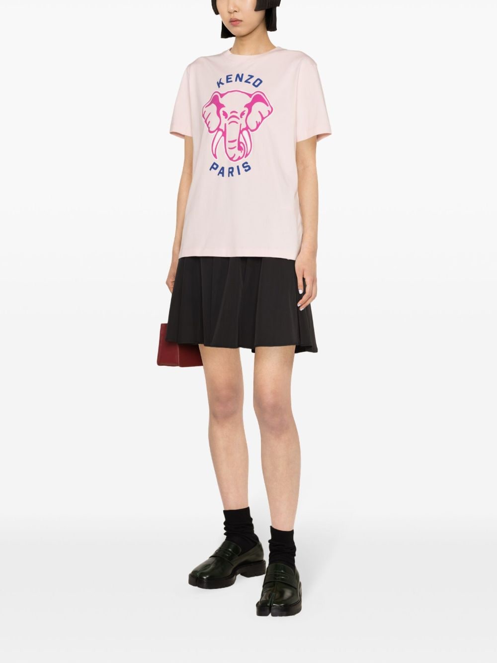 Shop Kenzo Elephant-print Cotton T-shirt In 粉色