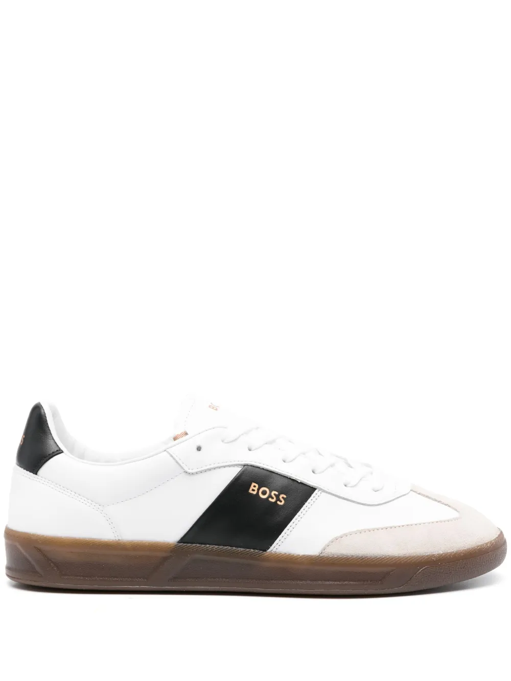BOSS - embossed-logo leather sneakers - men - Leather/Rubber/Leather/Fabric - 43 - White