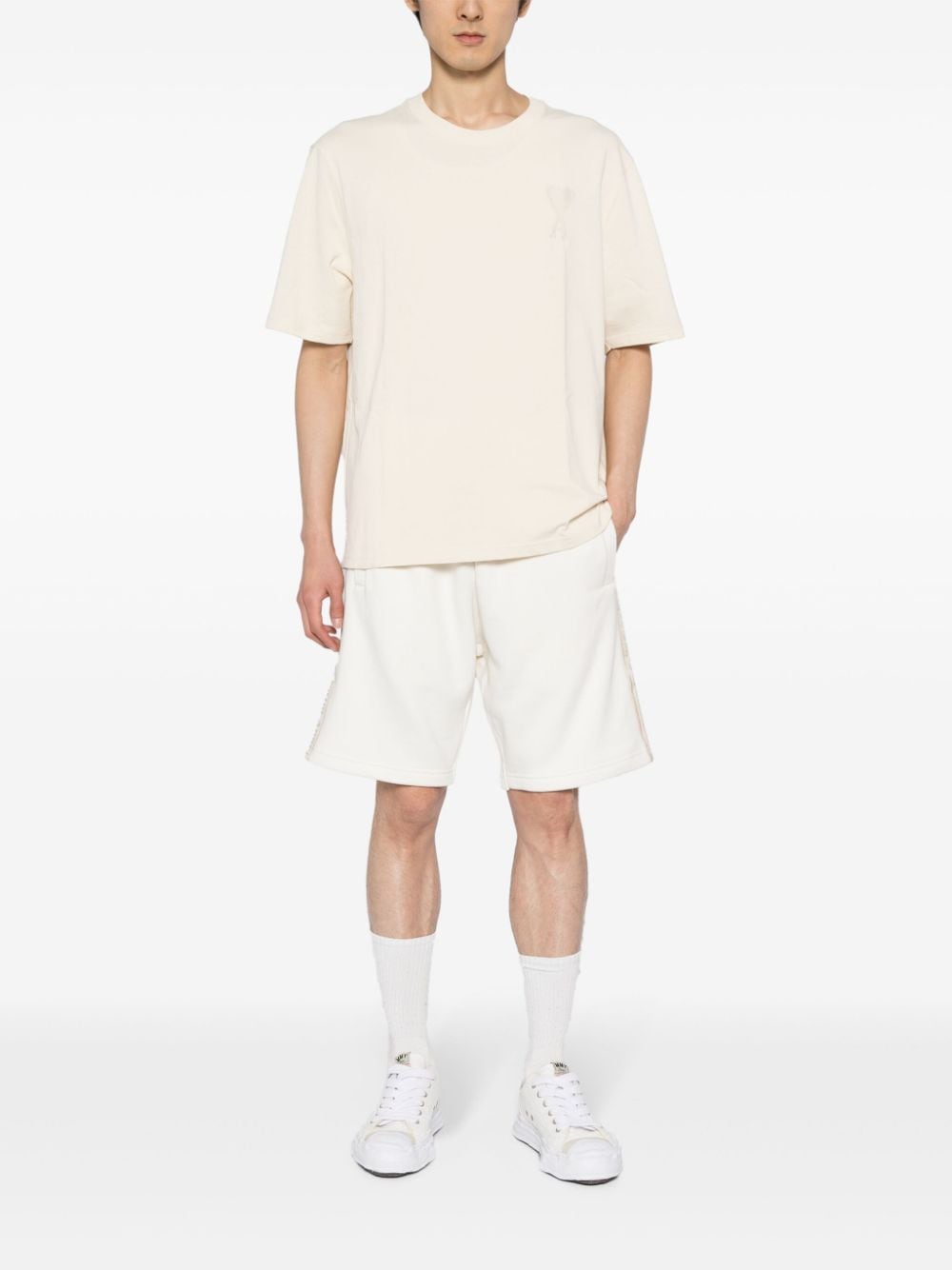 Shop Palm Angels Logo-tape Cotton Track Shorts In 中性色