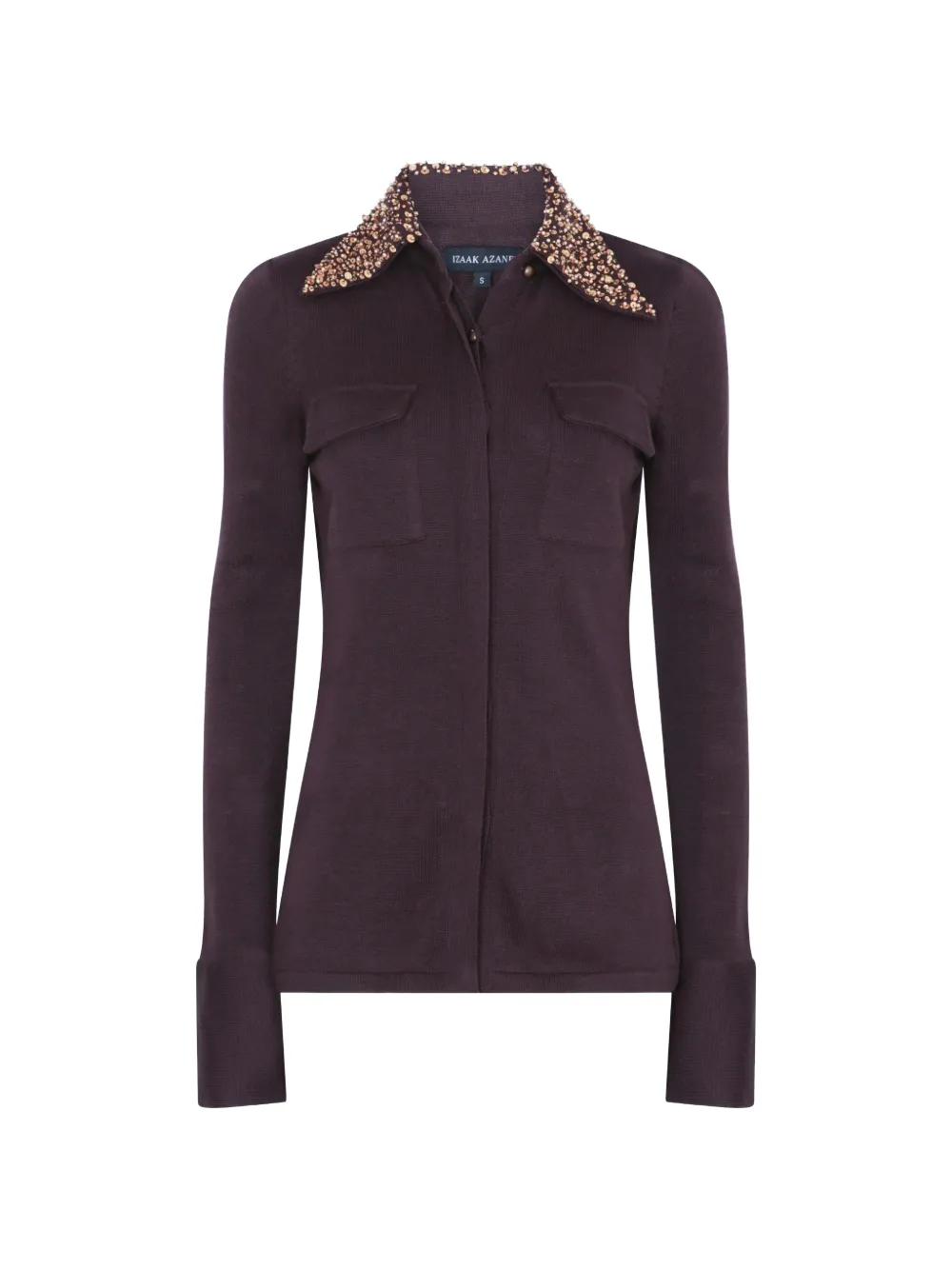 Izaak Azanei embellished collar pocket shirt - Marrone
