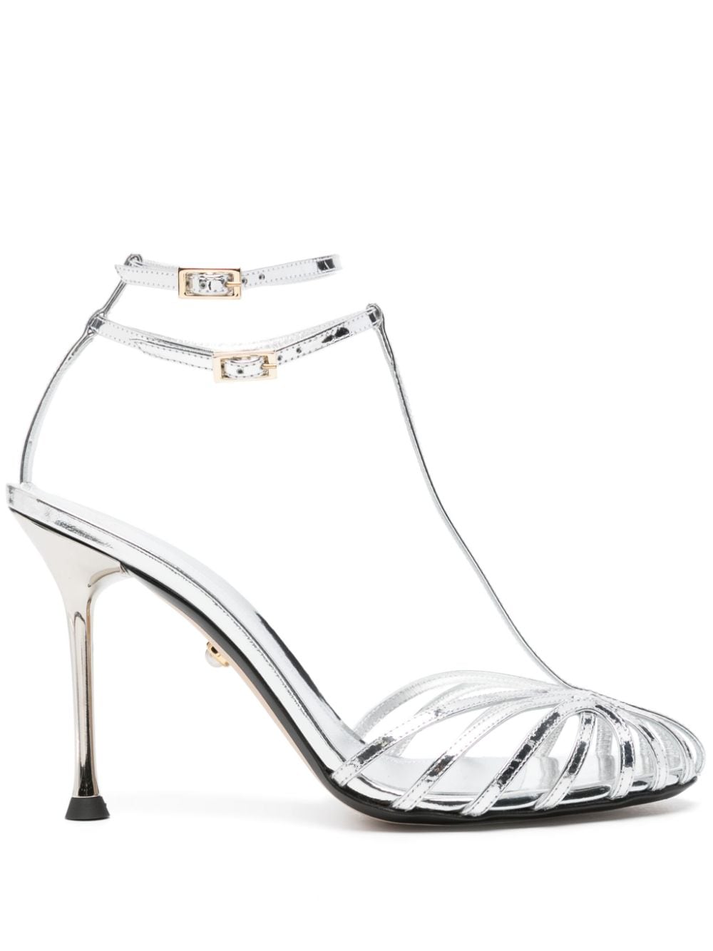 Shop Alevì Anna Leather Sandals In Silver