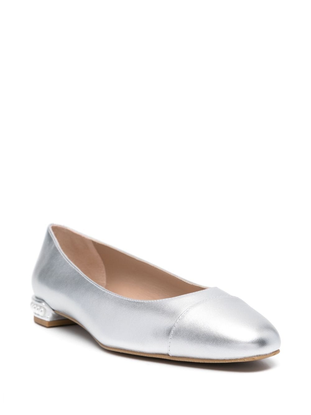 Shop Stuart Weitzman Pearl-detail Leather Ballerina Shoes In Silver