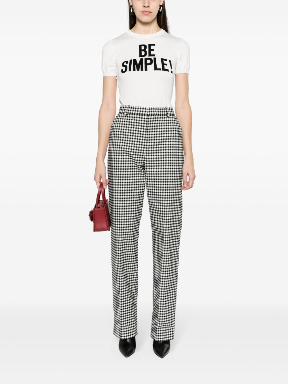 Shop Moschino Gingham-check Straight Trousers In Black