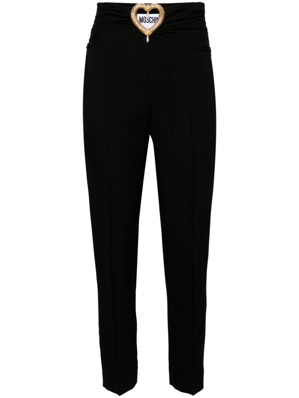 Shop Moschino Heart Cut-out Tailored Trousers In Black