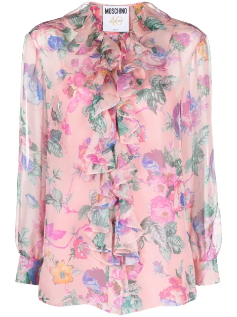 Moschino floral-print ruffled blouse