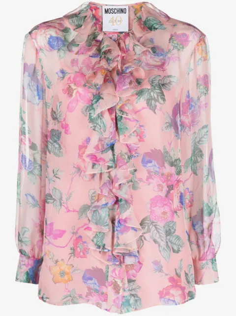 Moschino floral-print ruffled blouse
