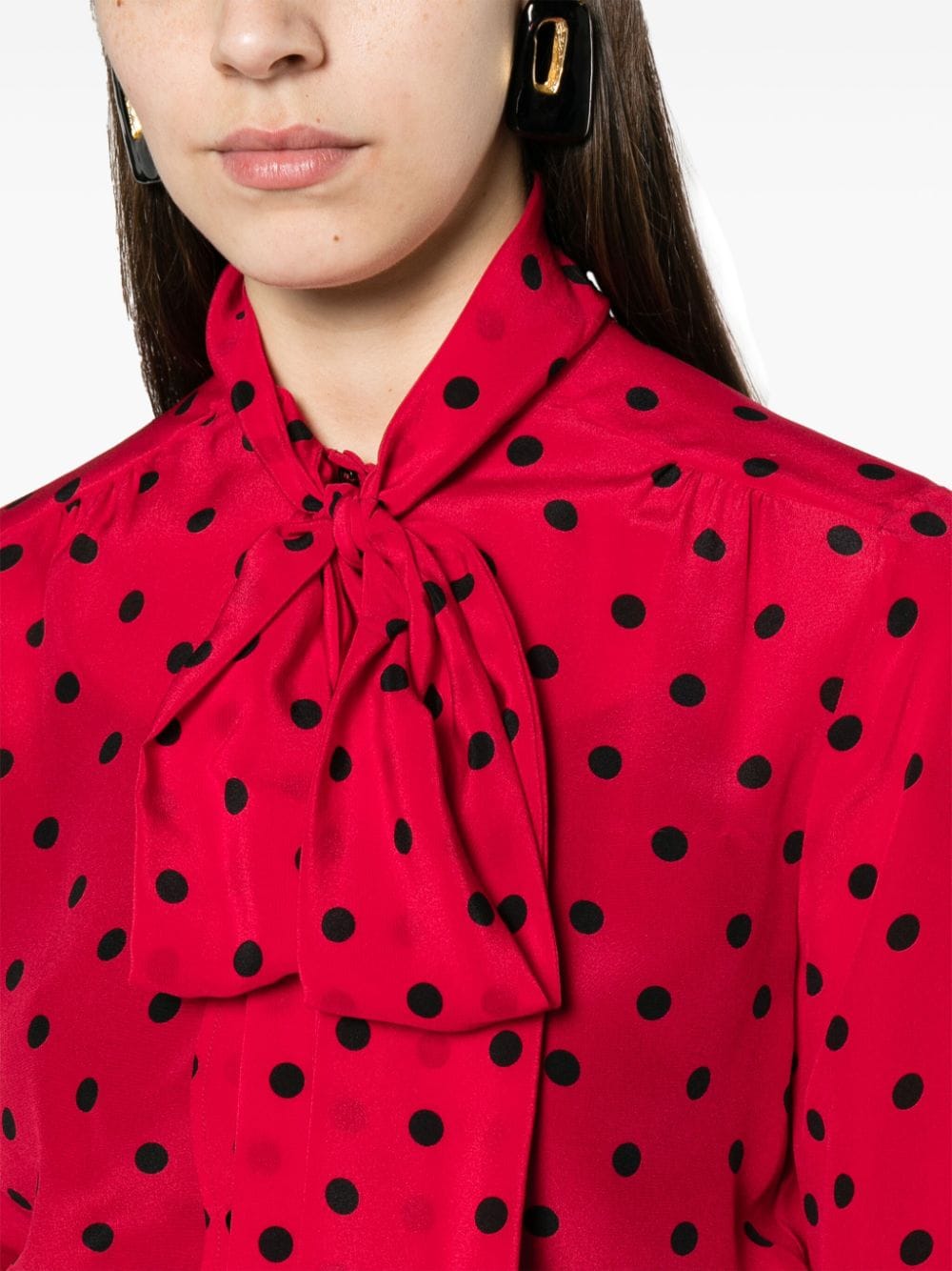 Shop Moschino Pussy-bow Collar Silk Blouse In Rot