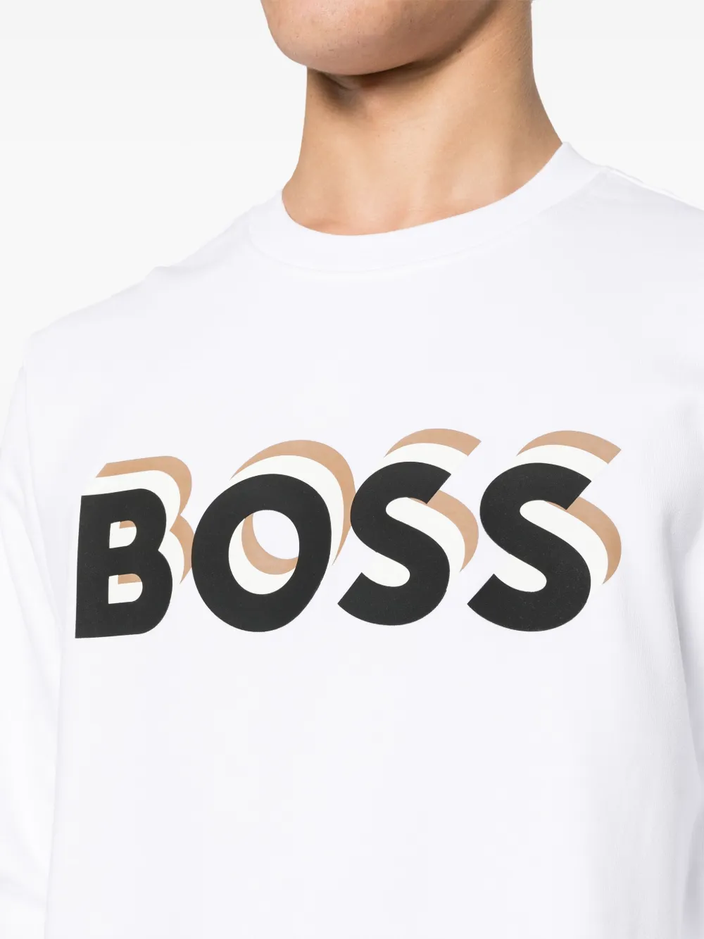 Boss logo print Cotton Sweatshirt White