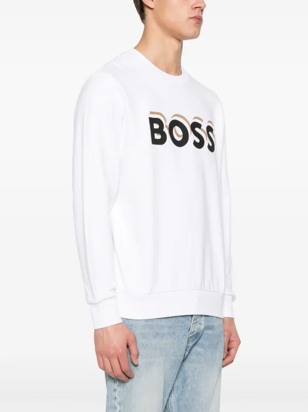BOSS logo-print Cotton Sweatshirt | White | FARFETCH