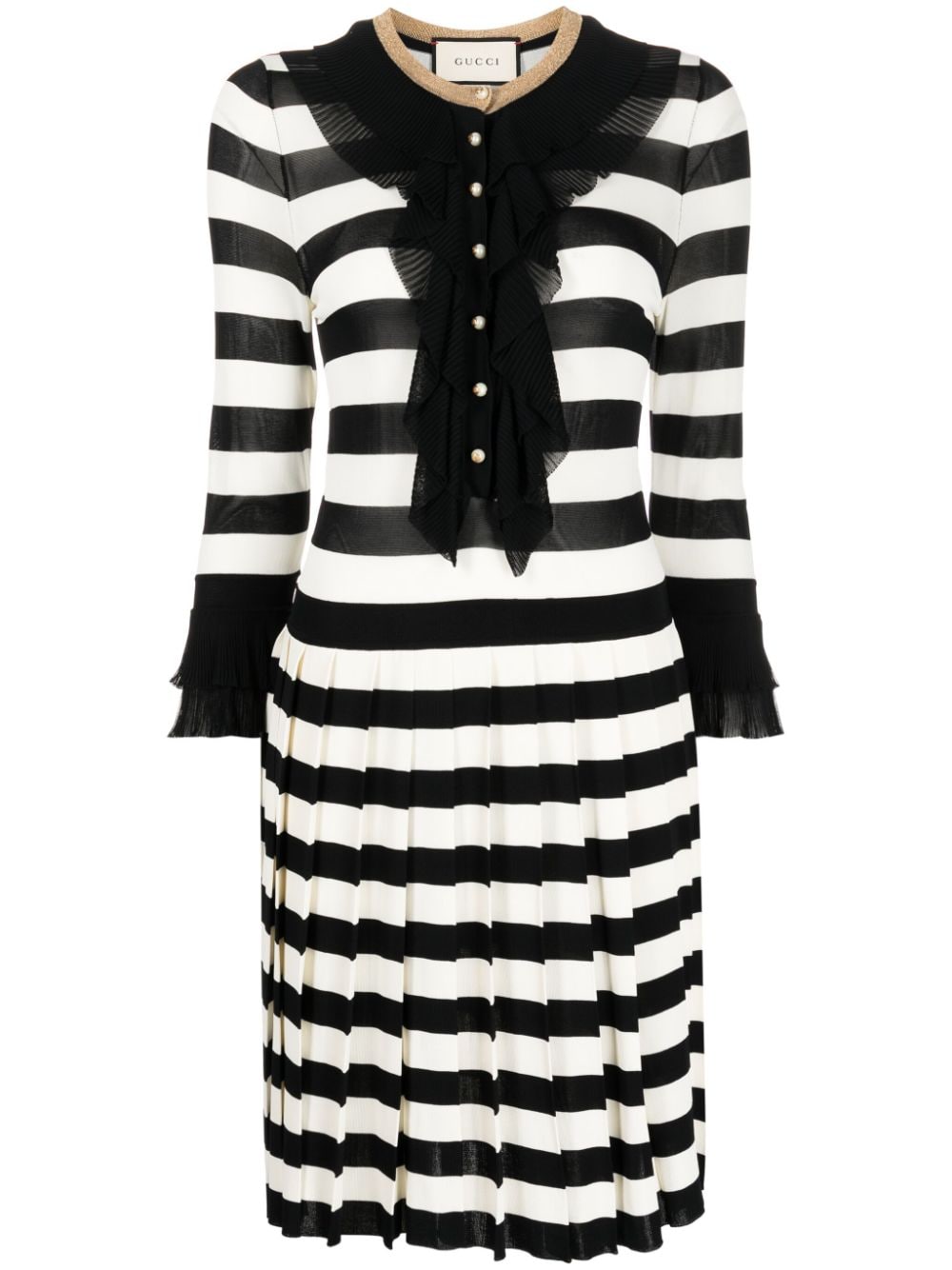 Pre-owned Gucci Striped Midi Dress In Black