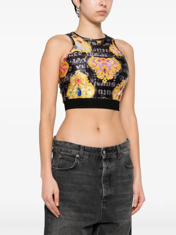 VERSACE JEANS COUTURE ベルベットクロップトップ カットソー Versace Jeans Couture Printed Cropped Top | Black | FARFETCH
