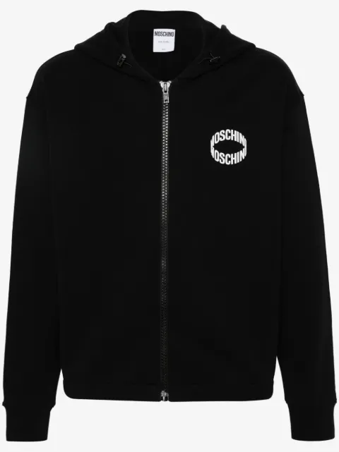 Moschino logo-appliqué zip-up hoodie