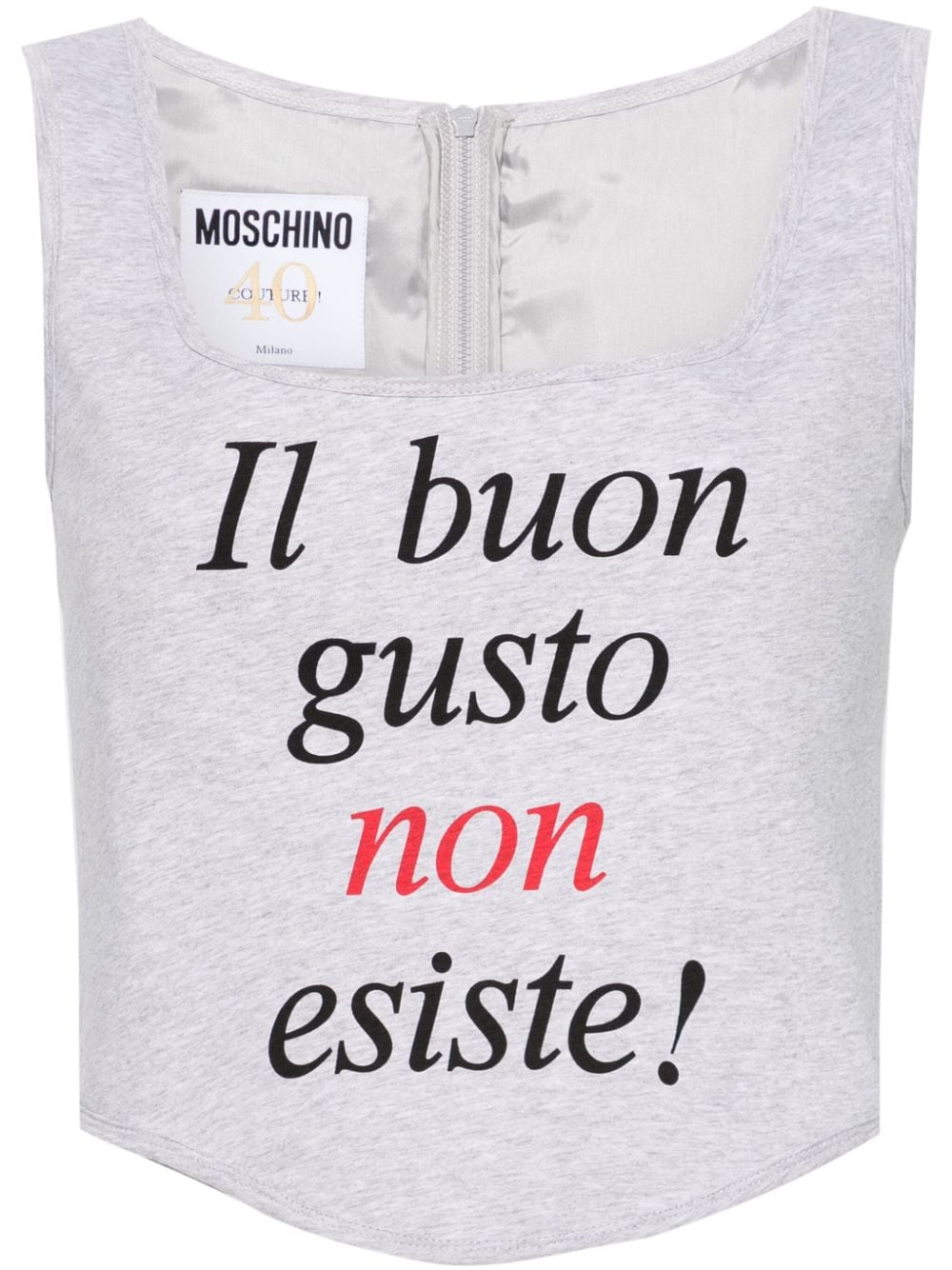 Moschino Slogan-print Corset Top In Gray