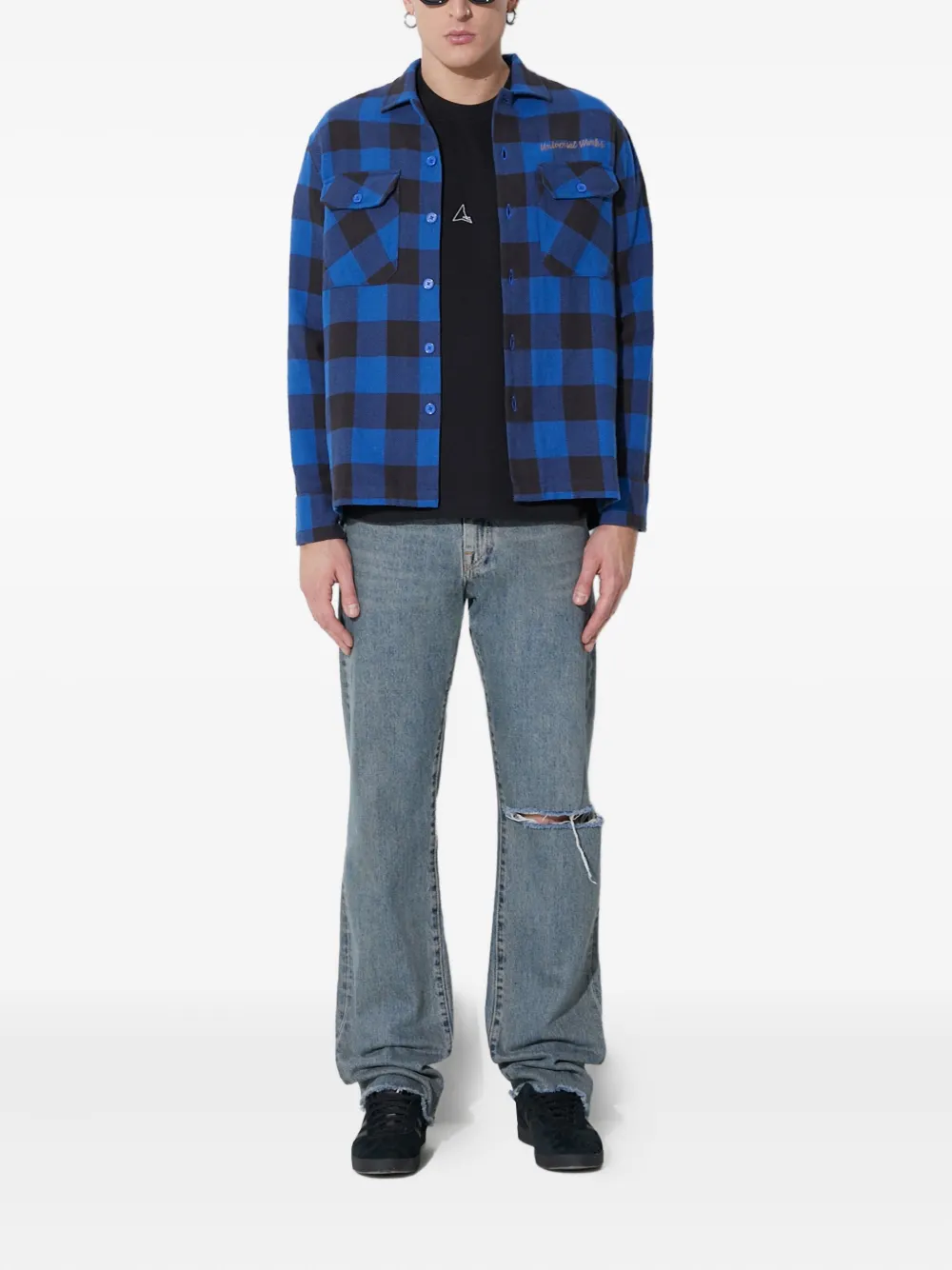 Universal Works checked long-sleeve shirt - Blauw