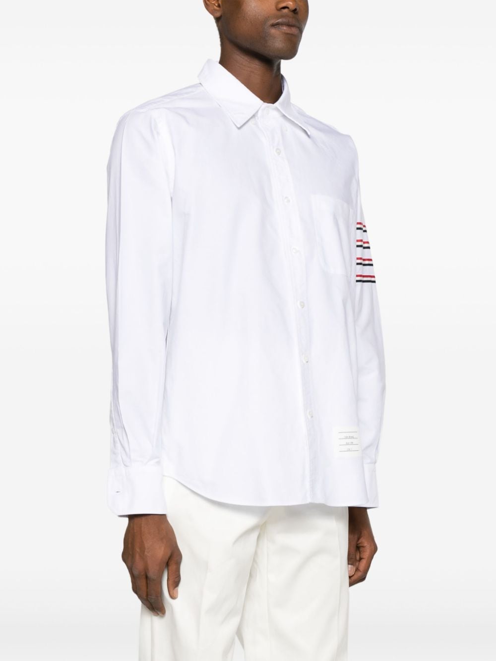 Shop Thom Browne 4-bar Long-sleeve Cotton Shirt In White