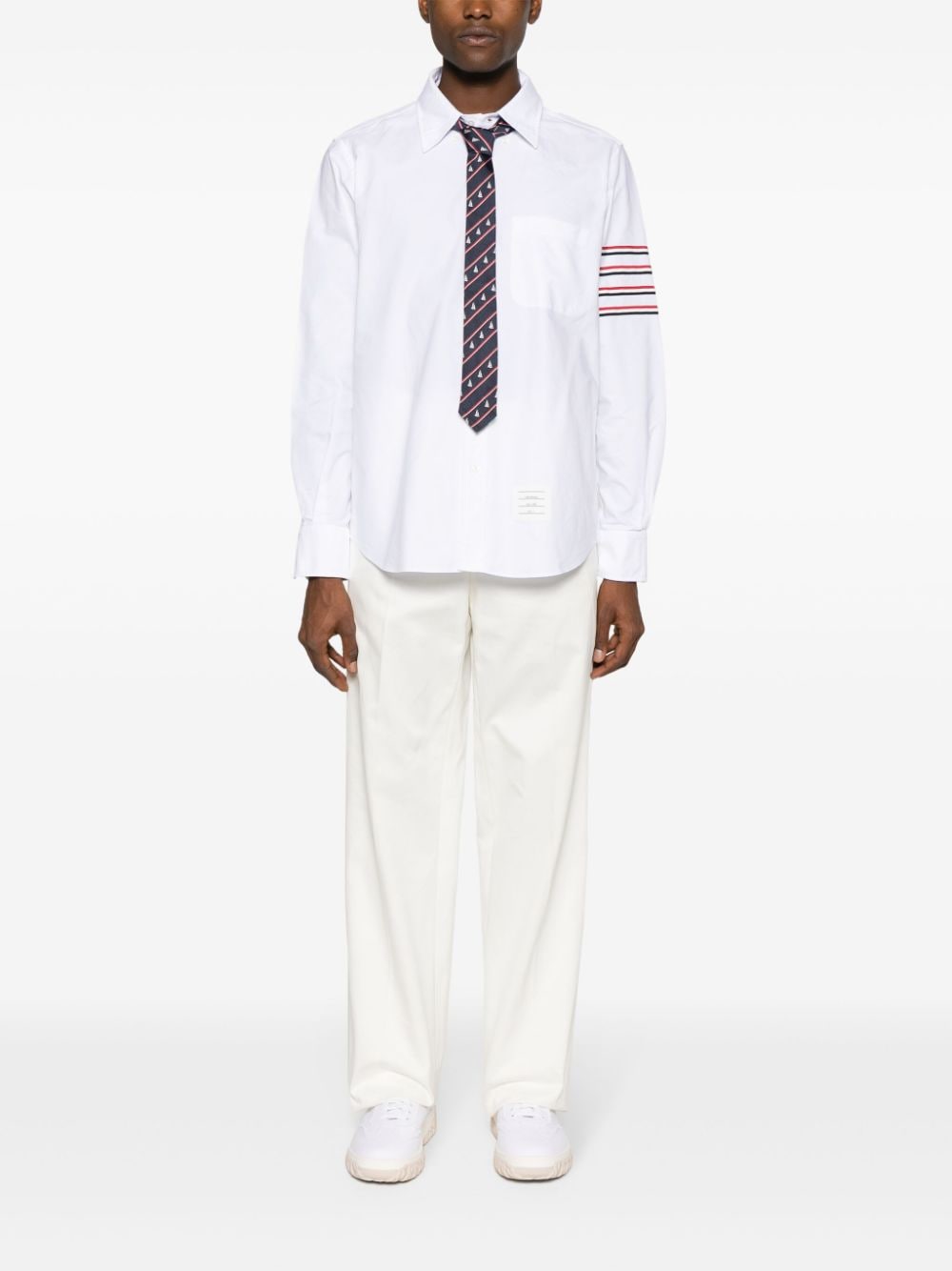 Shop Thom Browne 4-bar Long-sleeve Cotton Shirt In White