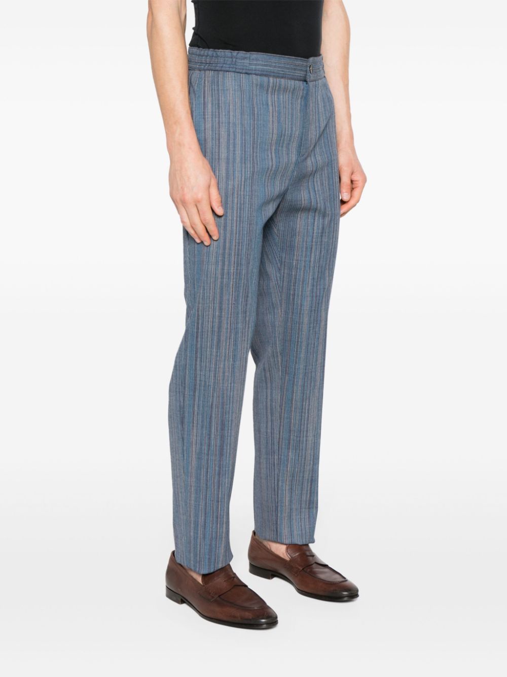 Shop Etro Stripe-jacquard Tapered-leg Trousers In Blue