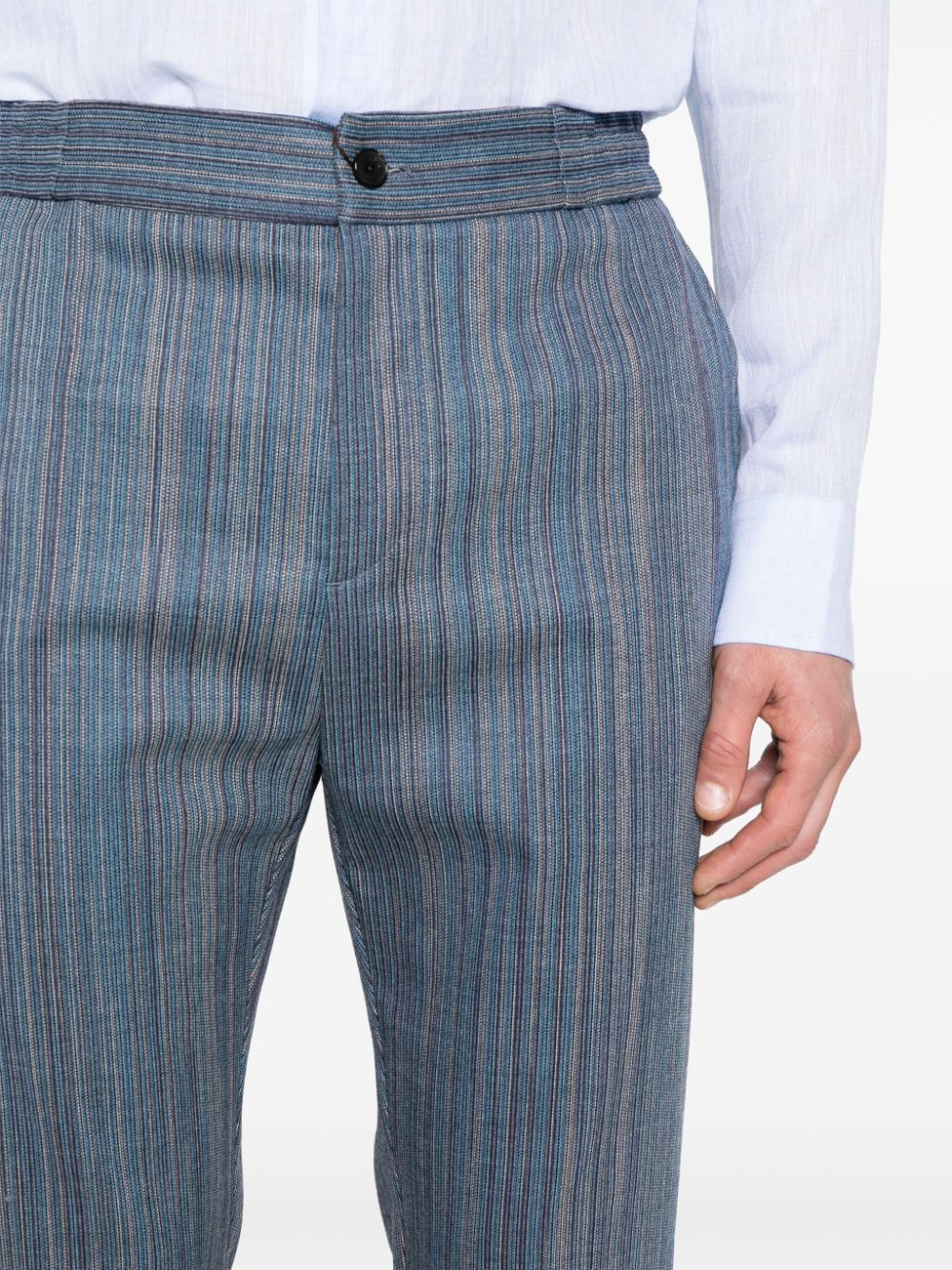Shop Etro Stripe-jacquard Tapered-leg Trousers In Blue