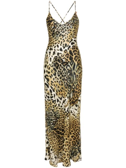 Roberto Cavalli Vestido de seda com estampa de leopardo