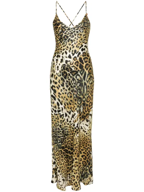 Robe en soie à imprimé léopard - Roberto Cavalli - Modalova