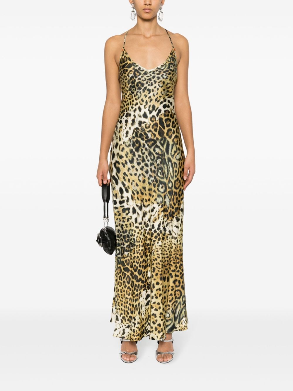 Shop Roberto Cavalli Leopard Print Silk Dress In Brown