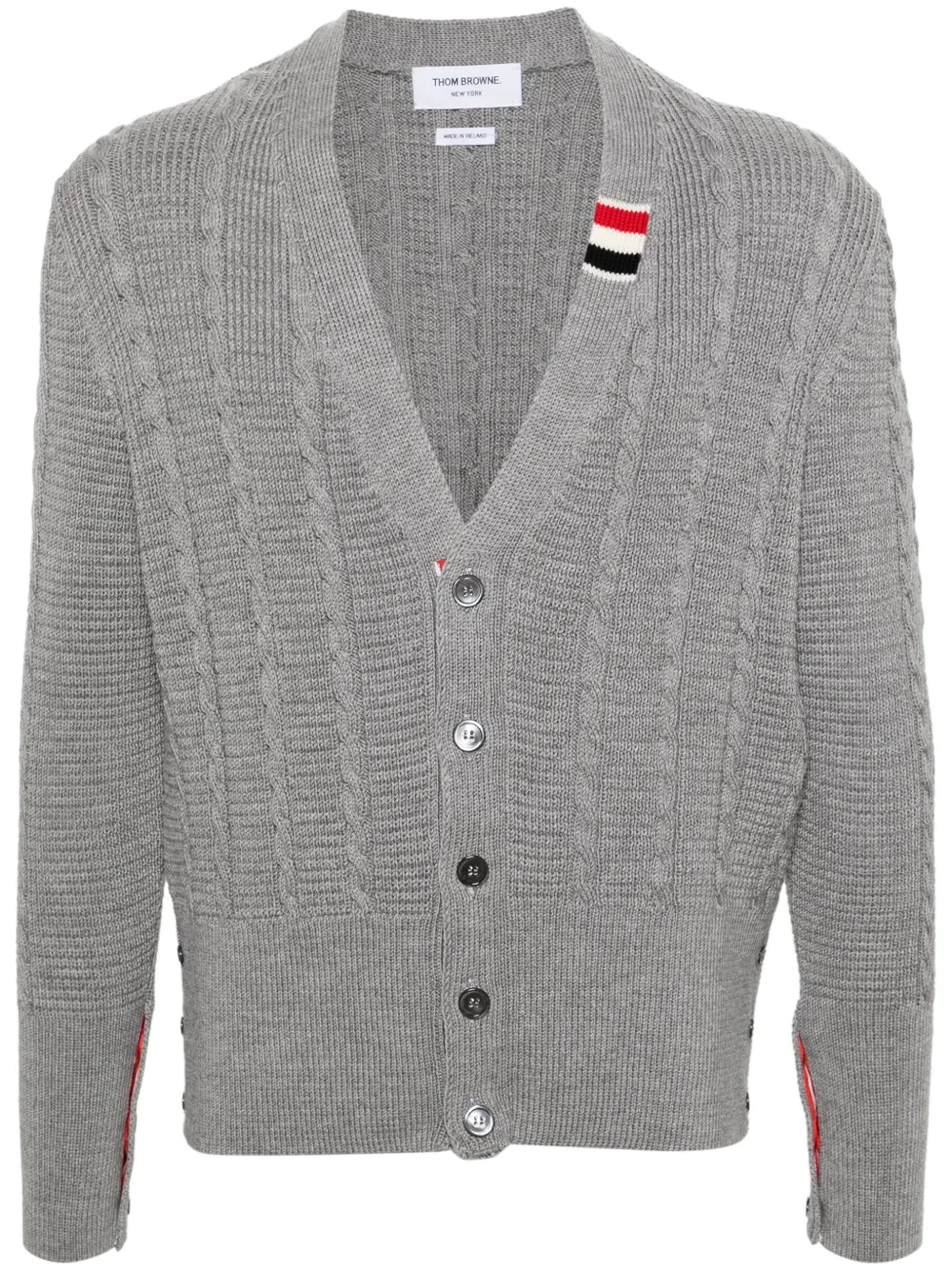 Shop Thom Browne Cable-knit Virgin-wool Cardigan In Grau