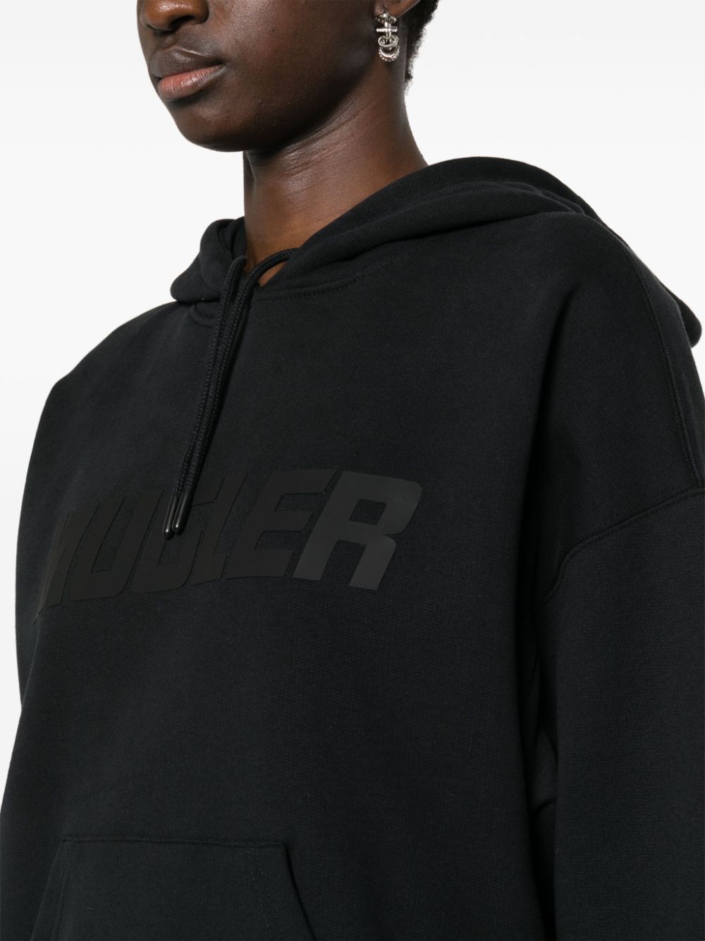 Shop Mugler Logo-raised Hoodie In Black