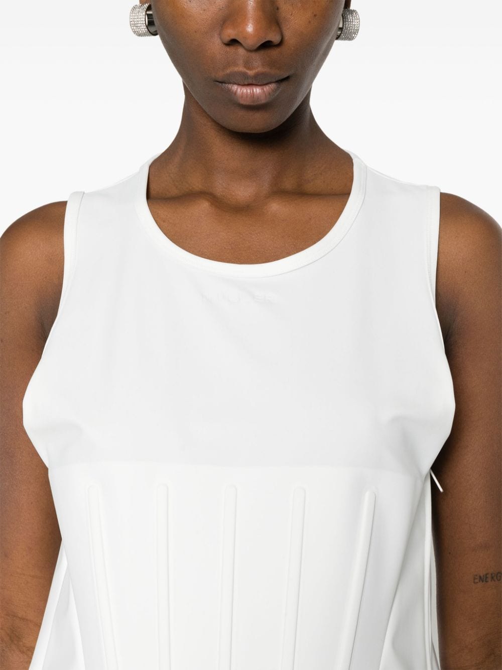 Shop Mugler Logo-debossed Jersey Top In White