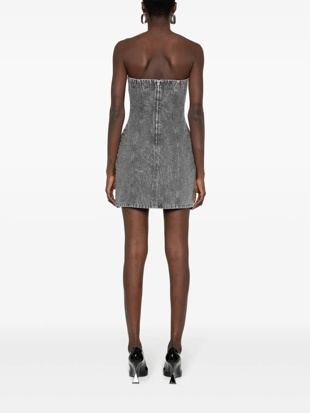 Shop Rotate Birger Christensen Herla Rhinestone Denim Dress In Grey