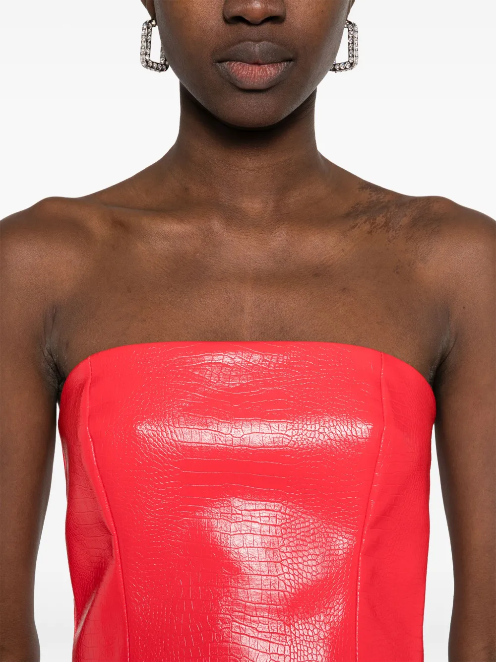 Shop Rotate Birger Christensen Crocodile-effect Cropped Top In Red