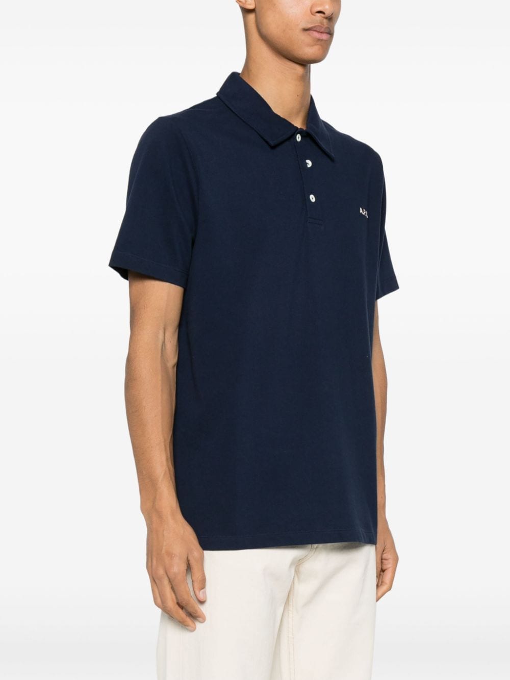 Shop Apc Logo-embroidered Cotton Polo Shirt In Blue